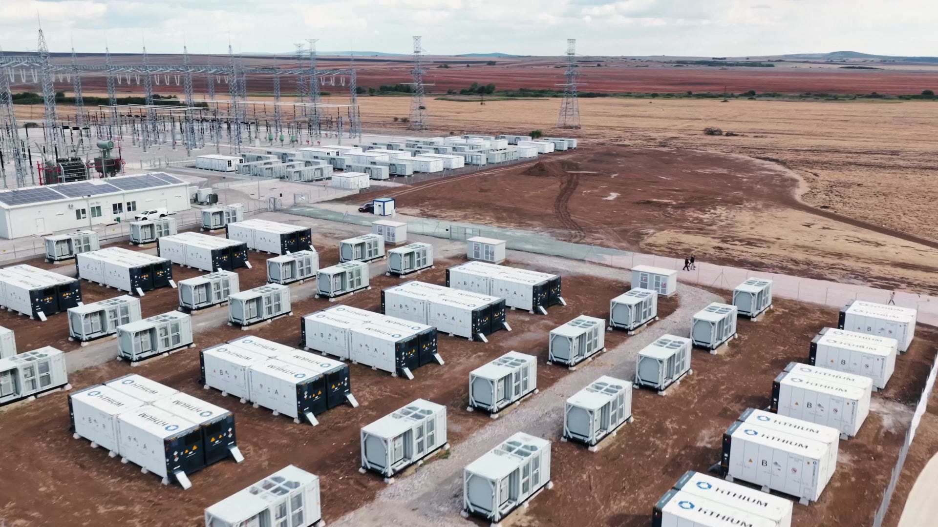 Battery energy storage containers at Tenevo Hybrid Park, Bulgaria