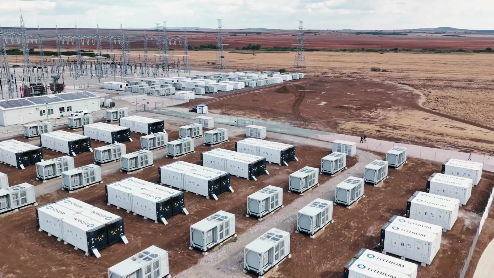Battery energy storage containers at Tenevo Hybrid Park, Bulgaria