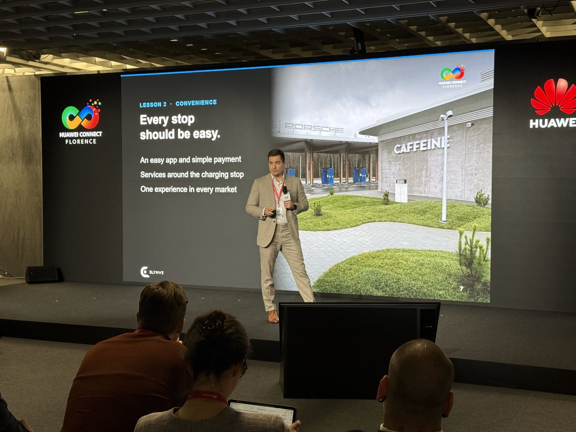 Stefan Spassov presenting Every stop should be easy with an Eldrive charging park and cafe on screen