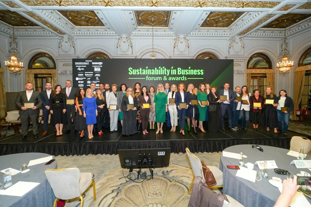 Winners of the Sustainability in Business Awards 2026 on stage at the InterContinental Athenee Palace Bucharest