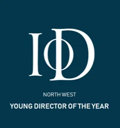 IoD logo with text North West Young Director of the Year on dark blue background.