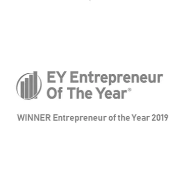 EY Entrepreneur Of The Year logo with text: WINNER Entrepreneur of the Year 2019.