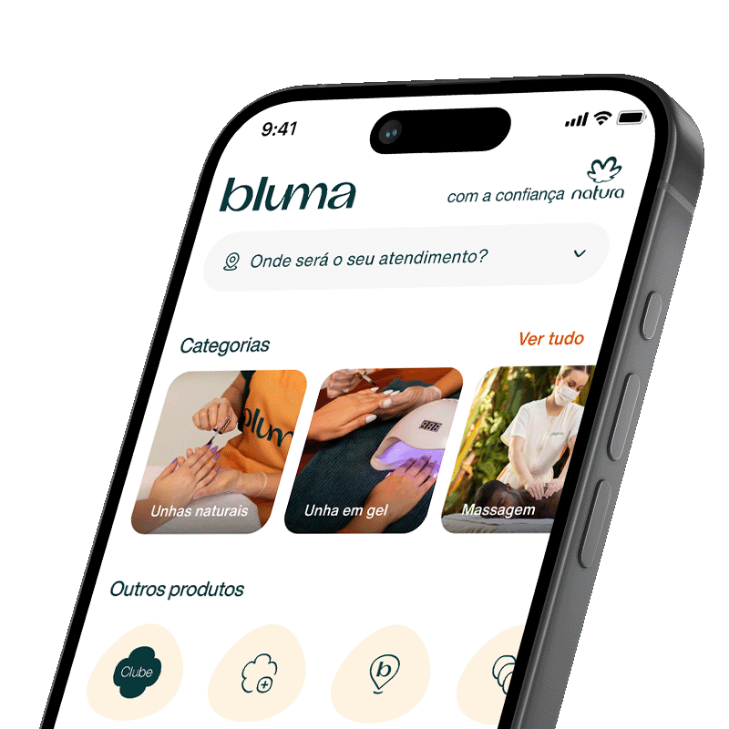 Bluma, o aplicativo de beleza e bem-estar nº 1 no Brasil, aberto no celular.