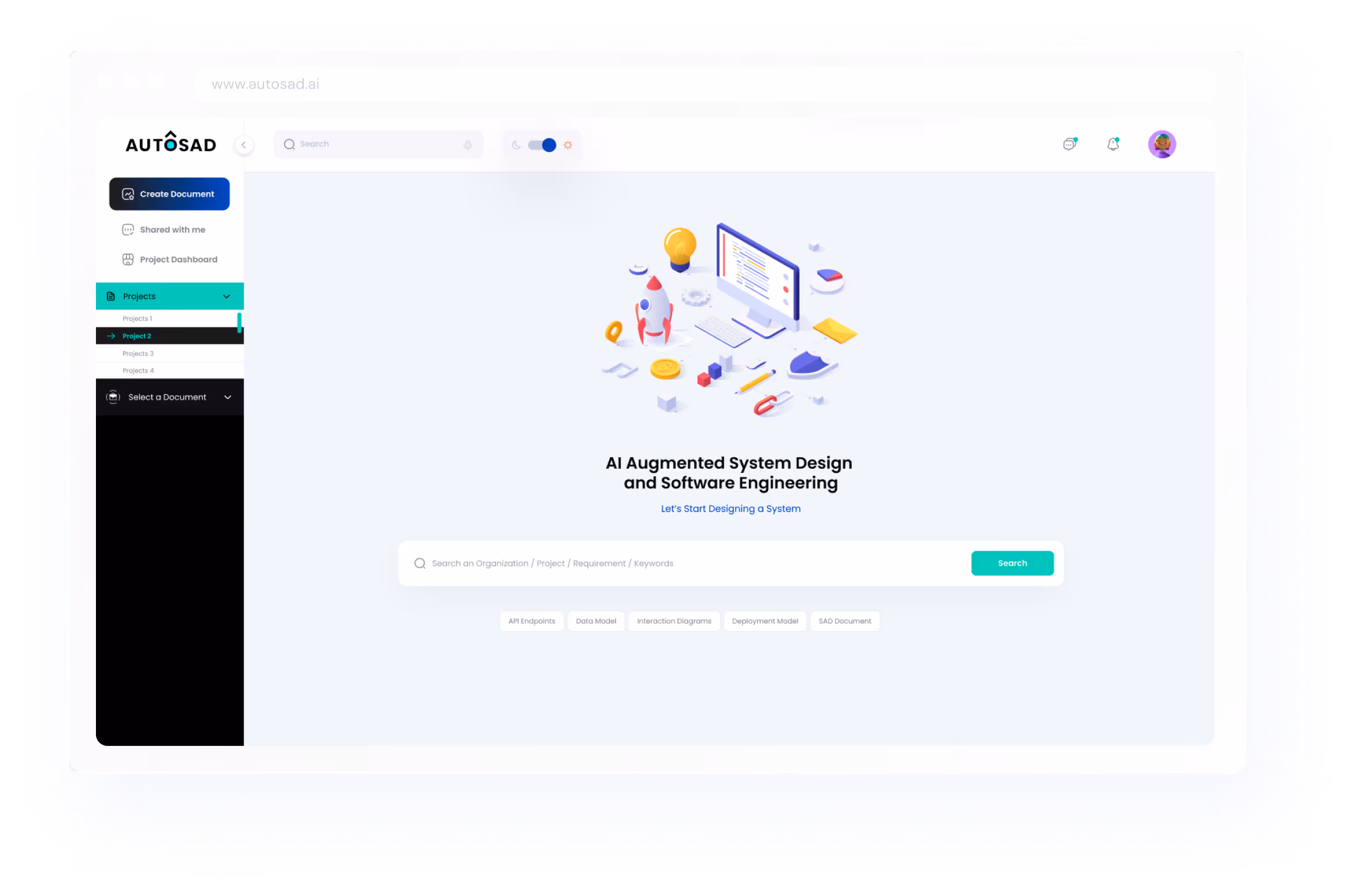 The Dashboard of AUTOSAD AI Augmented System Design and Software Engineering
