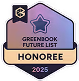 Badge with a star icon labeled Greenbook Future List Honoree 2025 in purple and beige colors.