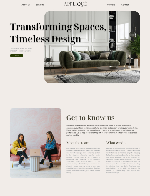 Schermafbeelding van een website voor een interieur design zaak