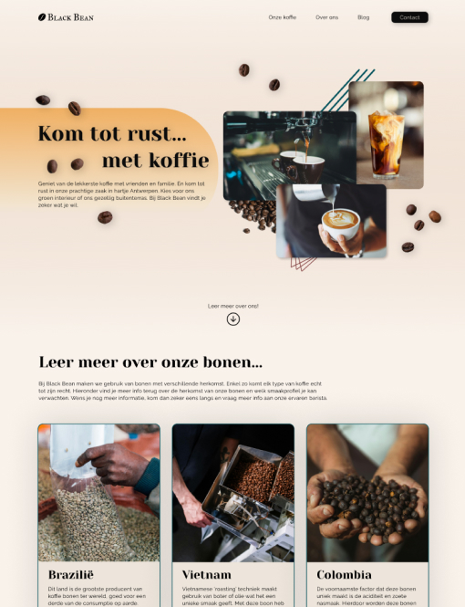 Schermafbeelding van een website van een koffiezaak