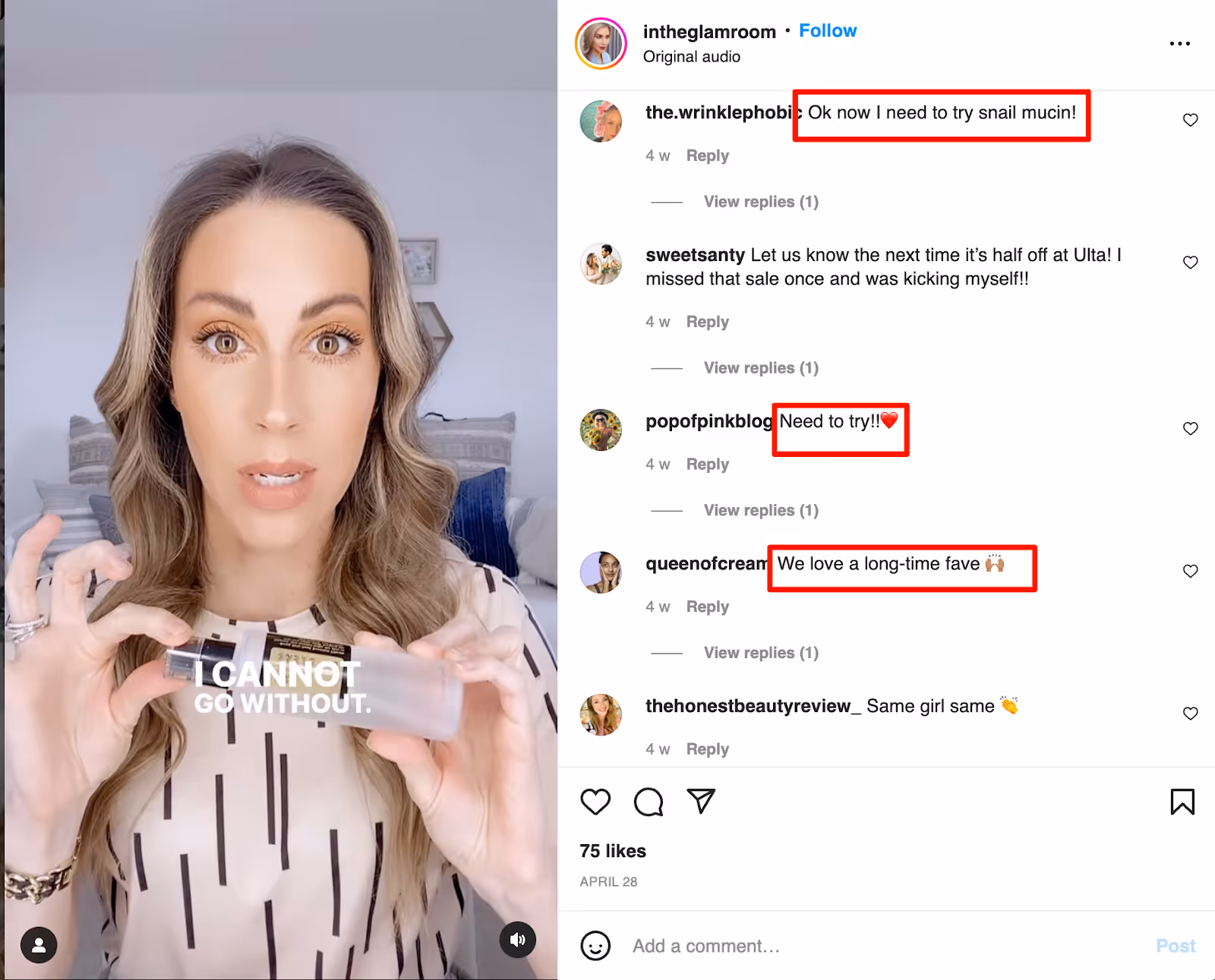 An example showing how followers of an influencer instantly trust a product she is endorsing.