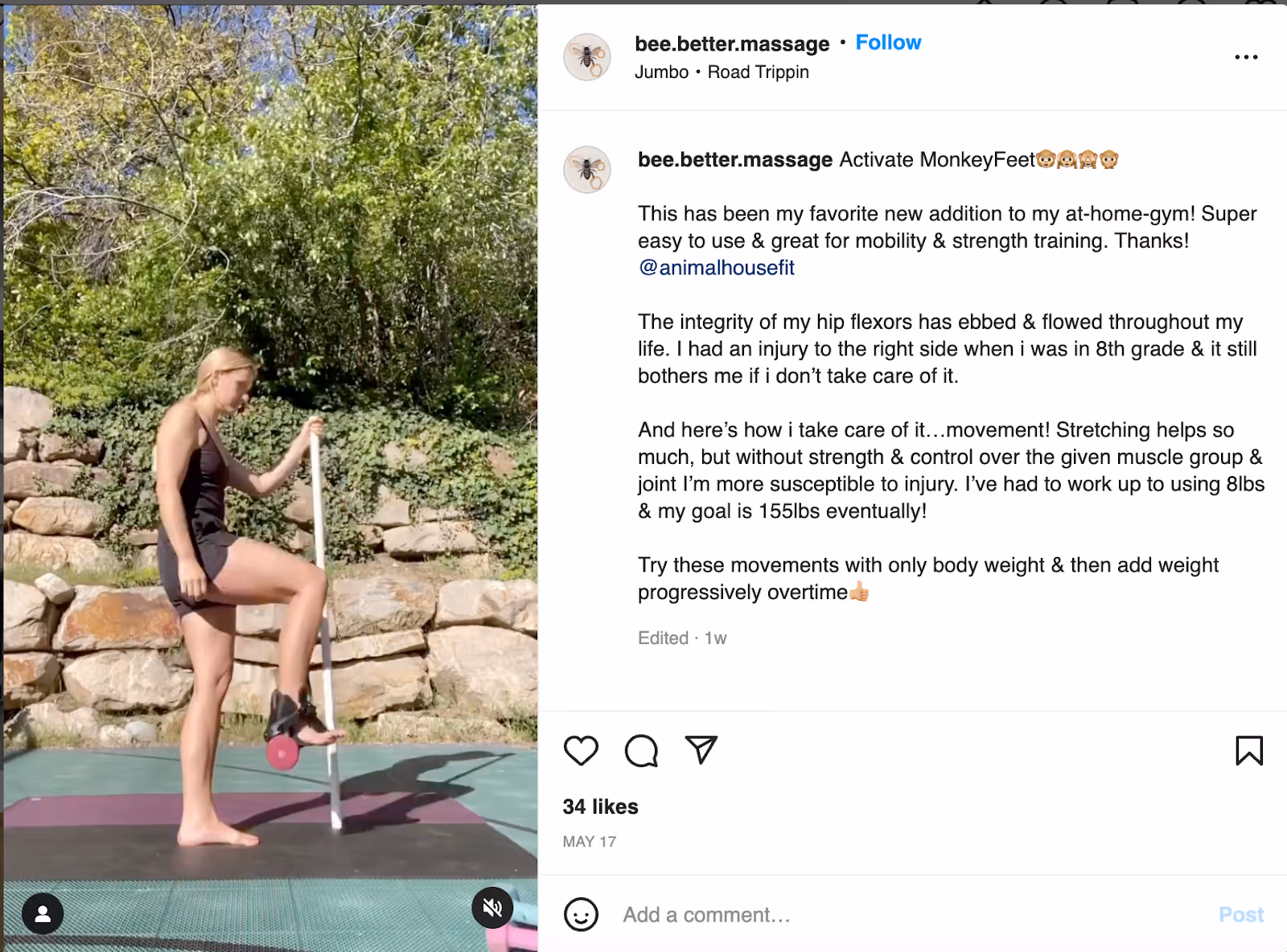 An example of an Instagram influencer partnering with AnimalHouse Fitness.