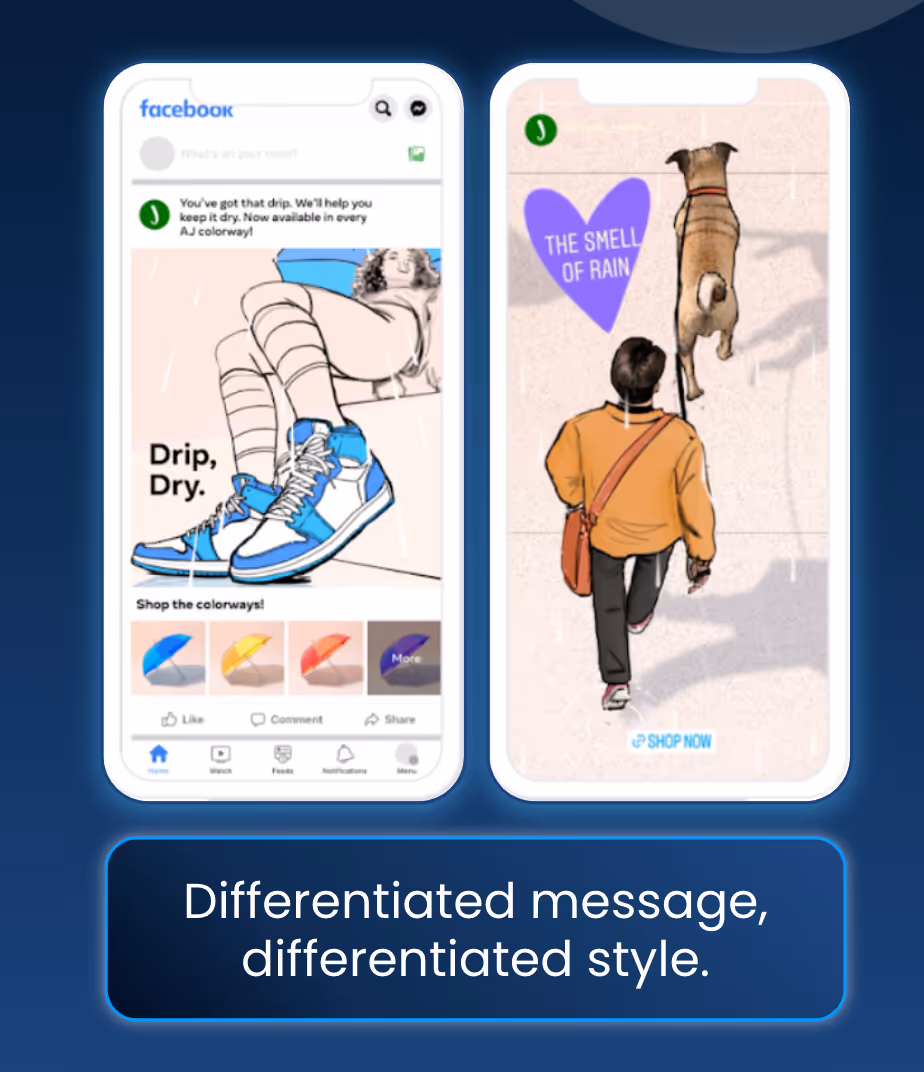 Differentiated message, Differentiated Style between these two ads. 