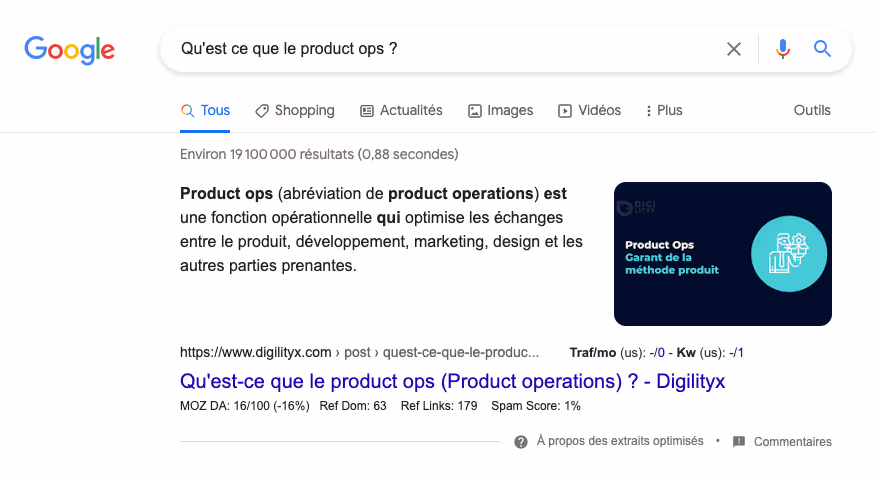 indicateur UX : position 0
