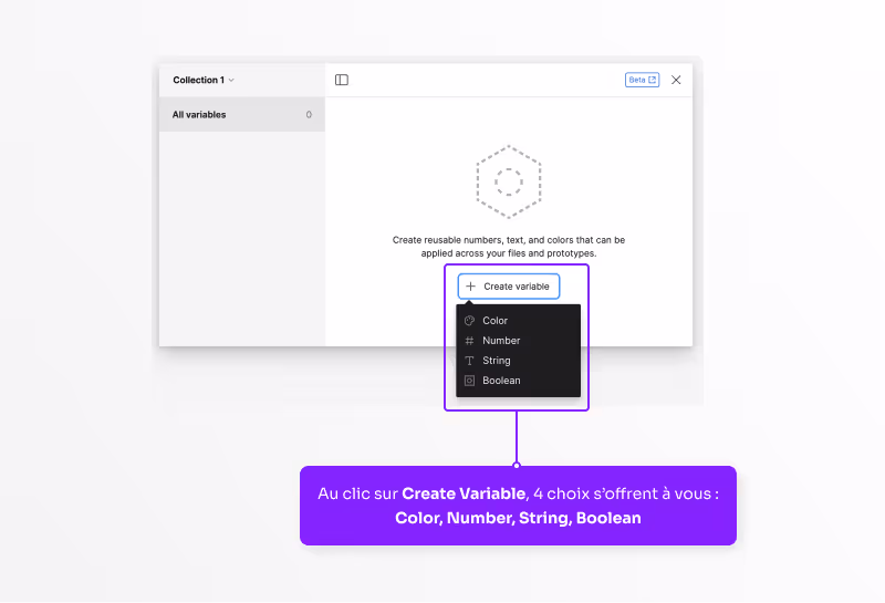Fenêtre des Variables avec l'option Create Variable actif