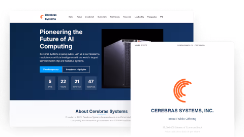 Custom website for Cerebras IPO and document created by SuperNinja