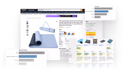 Images of different pages visited for the product comparison
