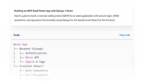 Image of code block containing code for MVP notes app