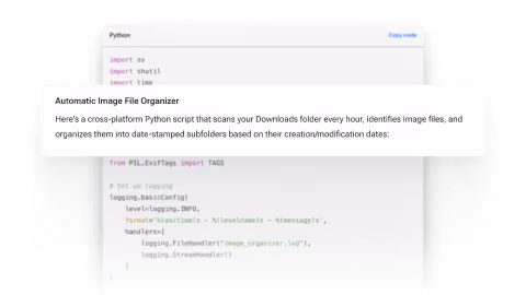 Image of code snippet used for creating automatic image file organizer
