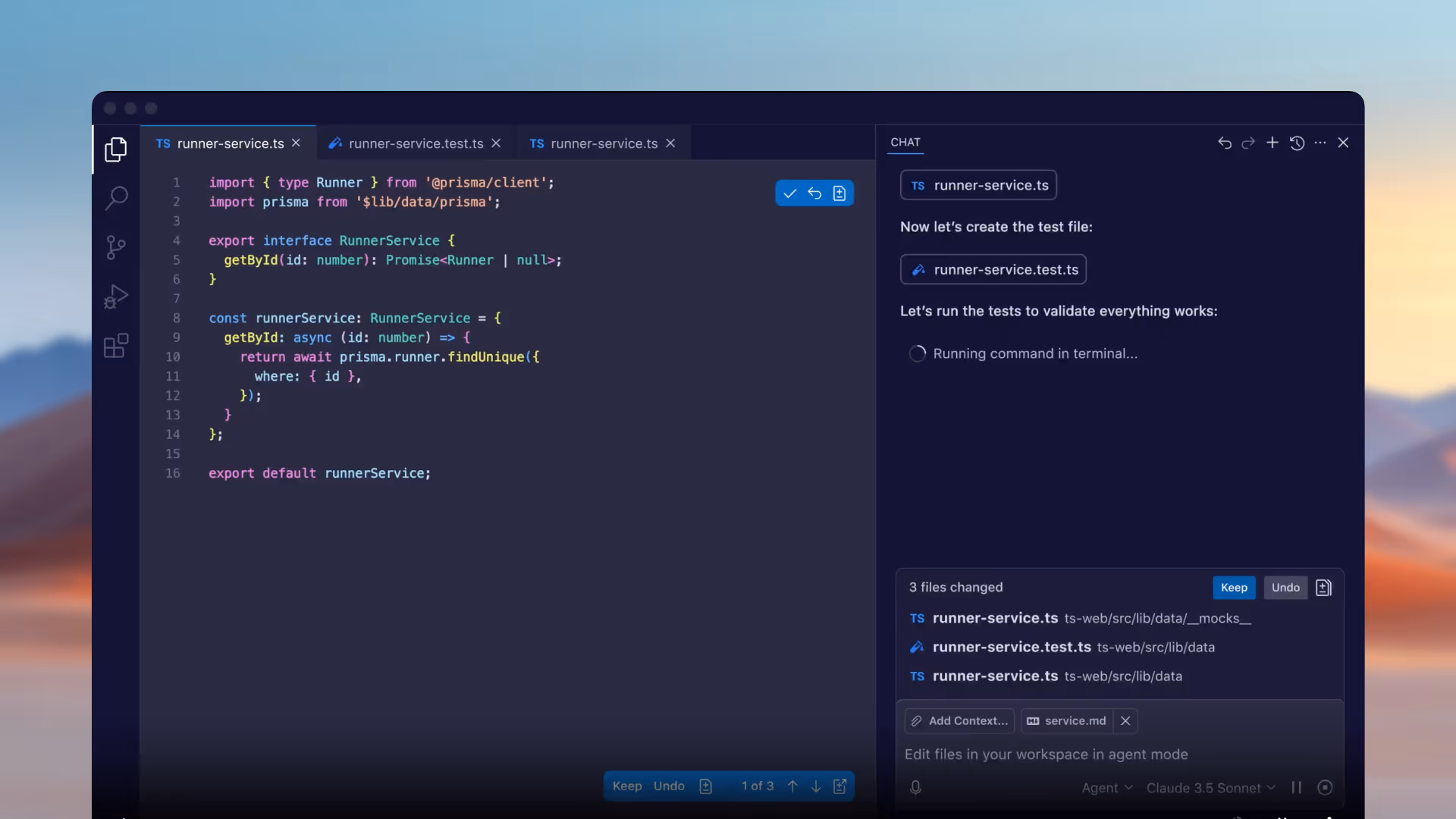 GitHub Copilot user interface showcasing a task in progress