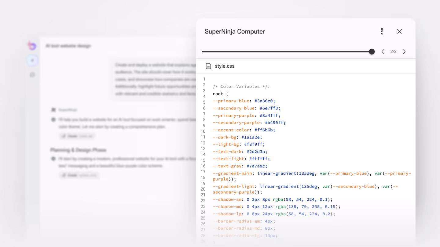 SuperNinja's computer panel showcasing a coding task