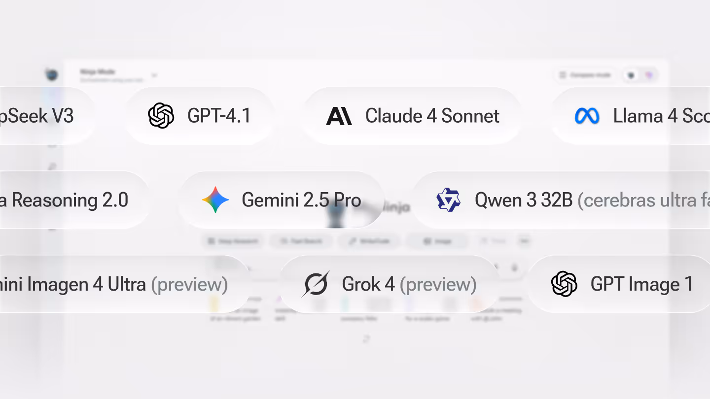 OpenAI GPT-4.1, Anthropic Claude 4 Sonnet, Gemini 2.5 Pro and other premium AI models available in Ninja