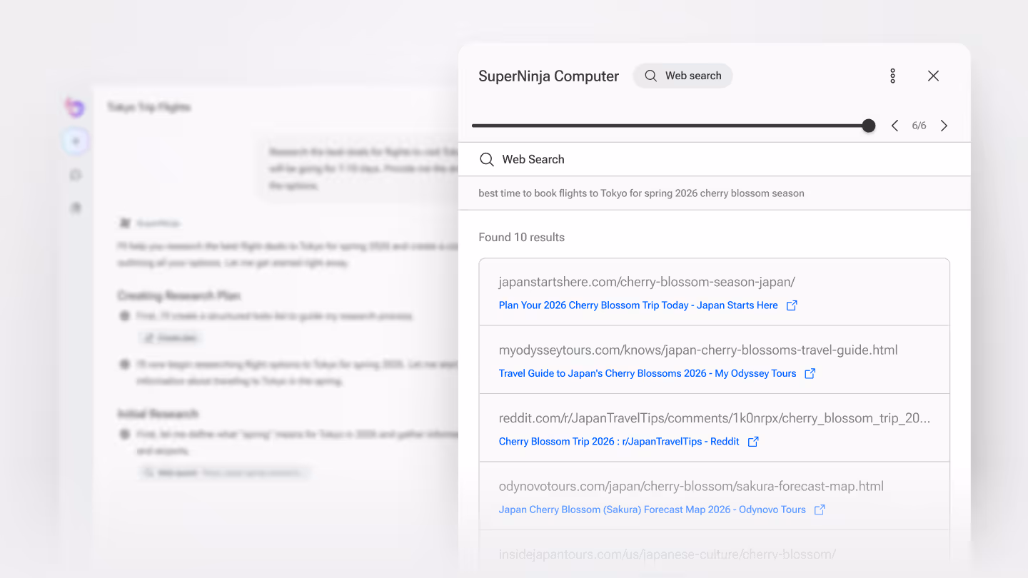 SuperNinja's computer showcasing the websites being searched for the query