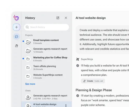 Ninja's SuperNinja interface showcasing the chat and tasks