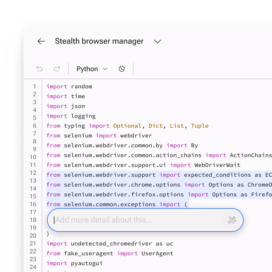 AI Code editor panel available in MyNinja