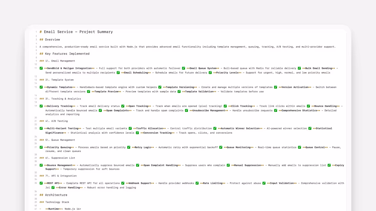 ReadMe Project file for the email integration service