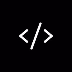 White coding symbol with angle brackets and a slash on black background.