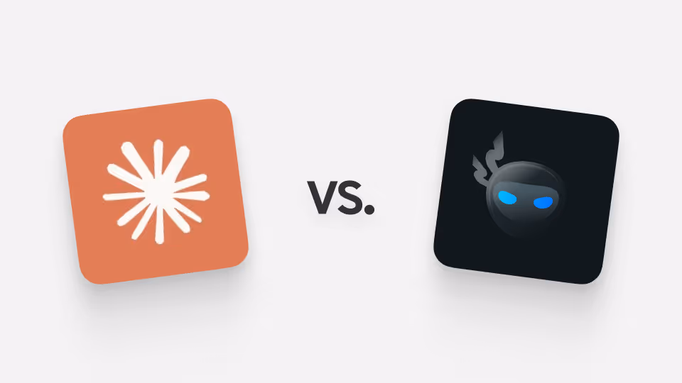 Orange square with a white starburst icon on the left and black square with a ninja face icon on the right, separated by a 'vs.' text in the center.