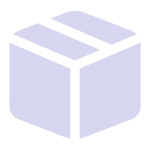 Simple purple icon of a closed cardboard box with two tape strips on top.