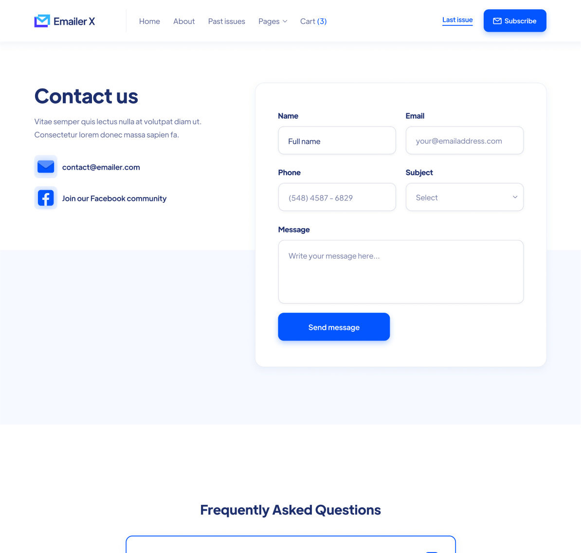 Emailer X - Contact page - Newsletter Webflow Template