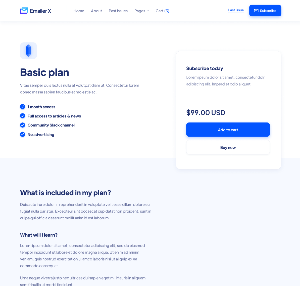 Emailer X - Plan Single page - Newsletter Webflow Template