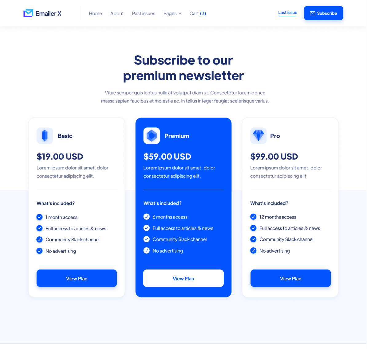 Emailer X - Plans page - Newsletter Webflow Template