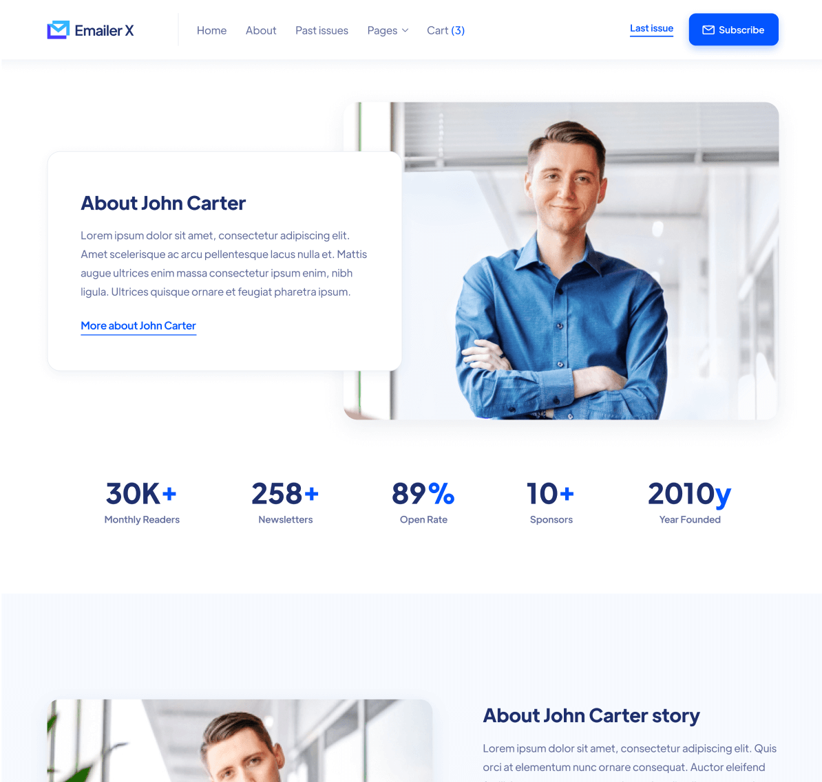 Emailer X - About page - Newsletter Webflow Template