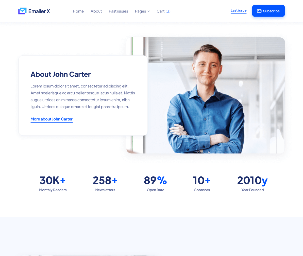 Emailer X - About page - Newsletter Webflow Template