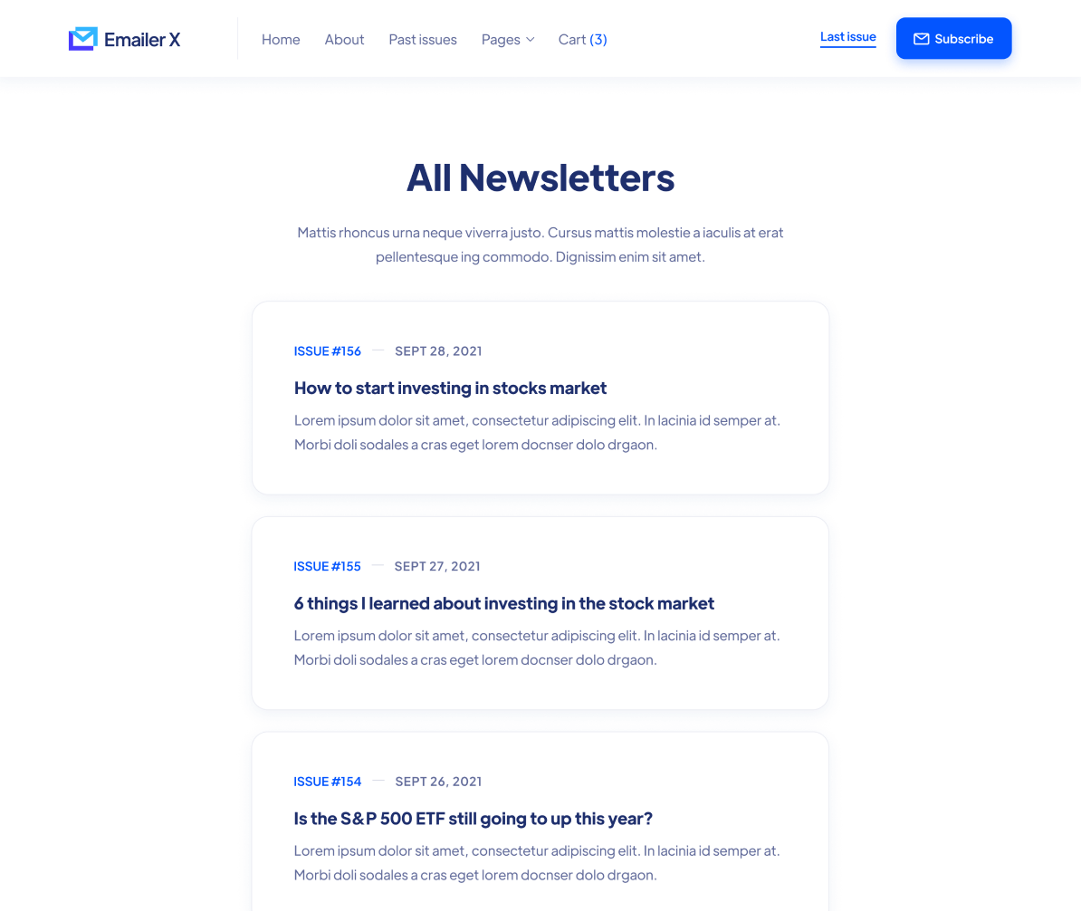Emailer X - Archives page - Newsletter Webflow Template