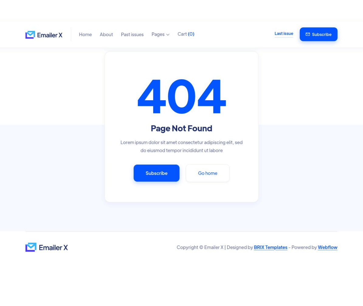 Emailer X - 404 not found page - Newsletter Webflow Template