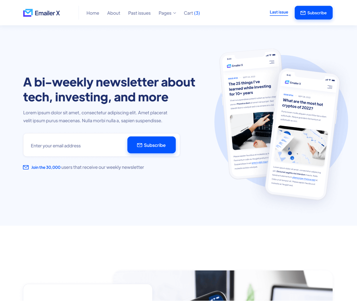 Emailer X - Home page - Newsletter Webflow Template