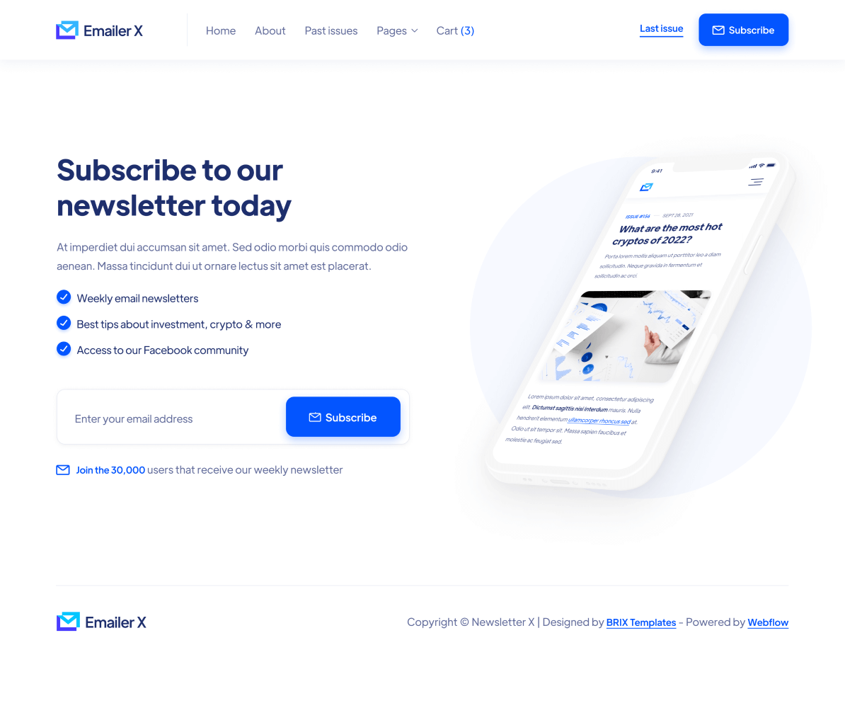 Emailer X - Subscribe page - Newsletter Webflow Template