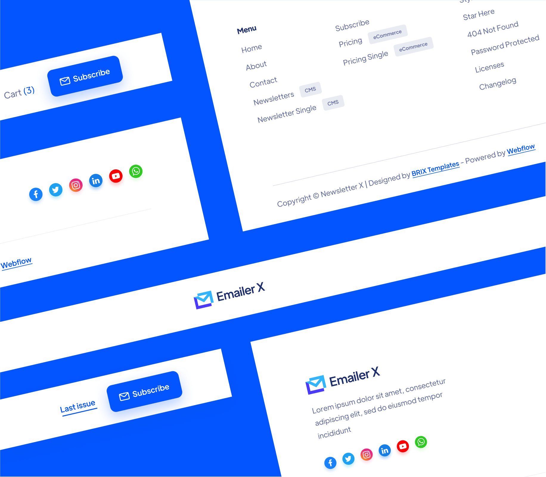 Emailer X - 3 Headers and Footers - Newsletter Webflow Template