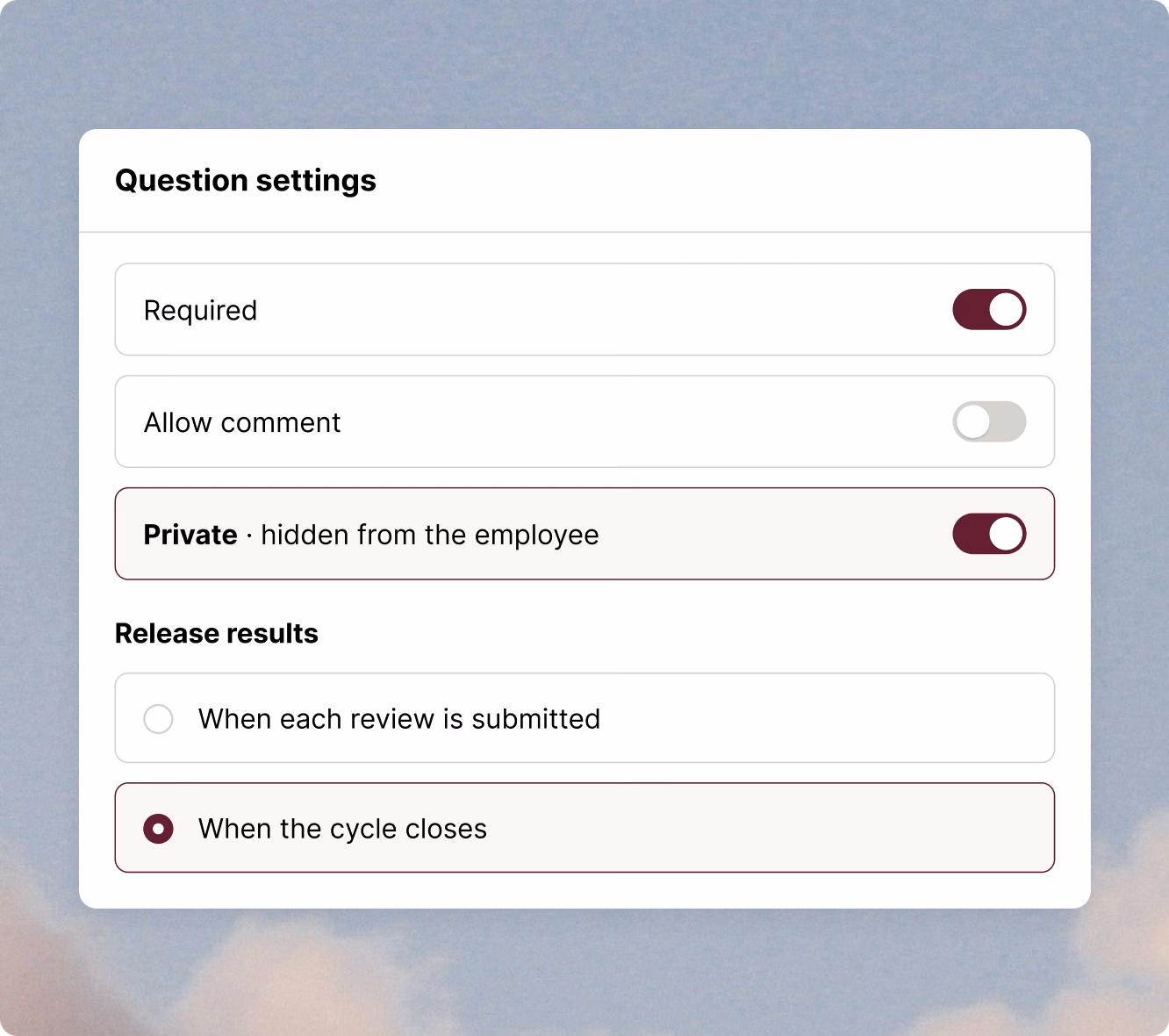 Nectar Perform question settings for private questions and release timing