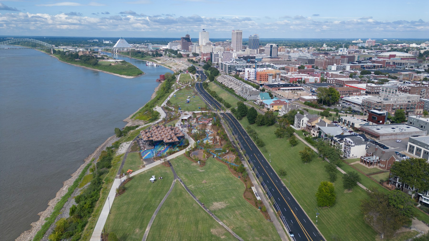 Memphis riverfront and downtown beside the Mississippi River