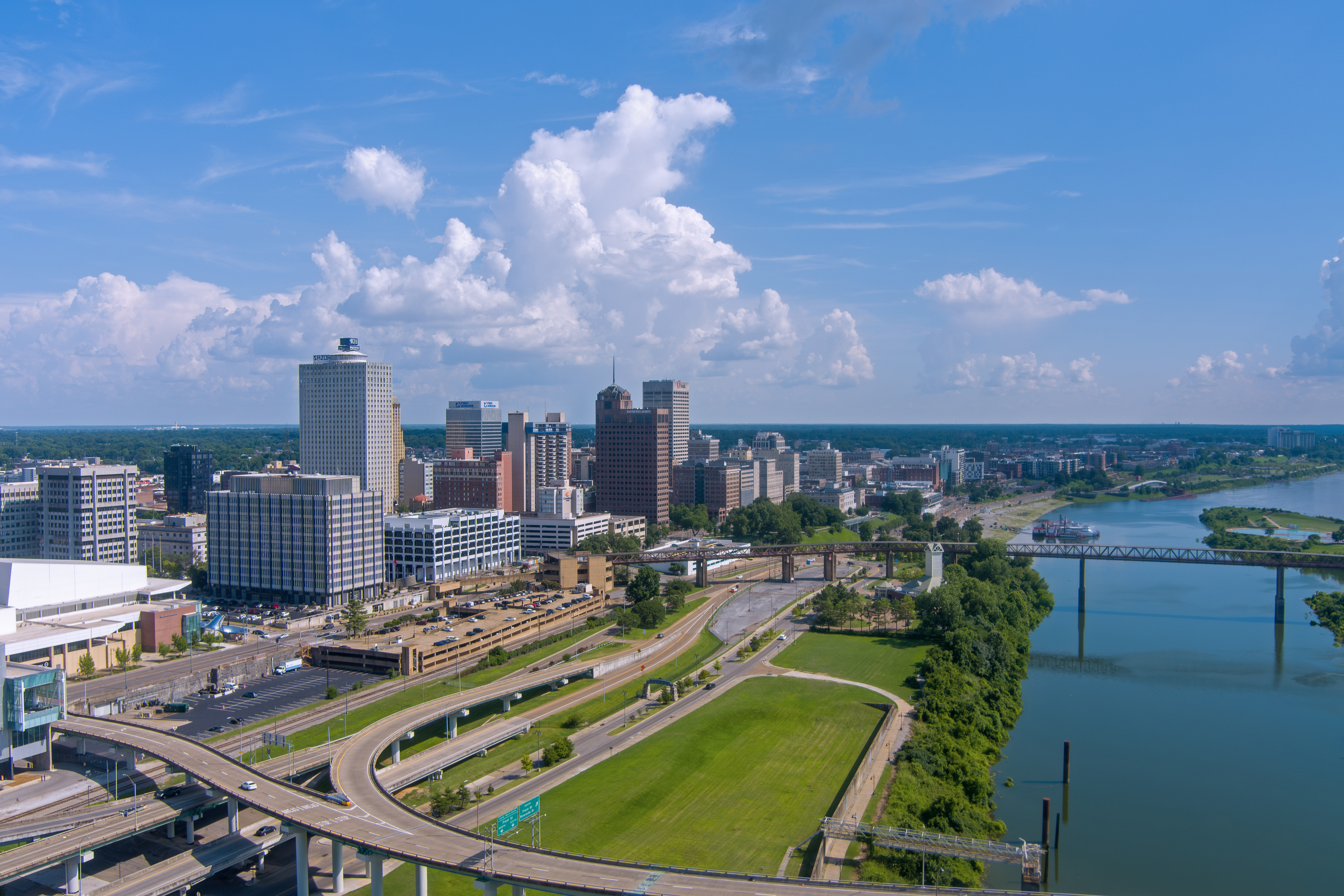 Memphis riverfront and downtown beside the Mississippi River