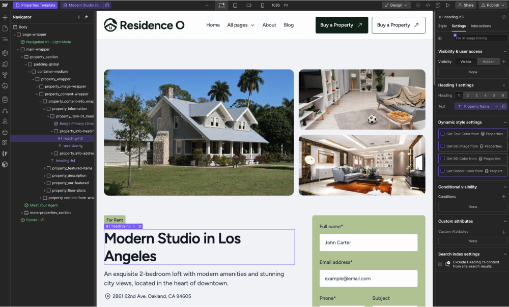 Dynamic Content (Cms) - Residence O - A Scaleable Real Estate Webflow Template