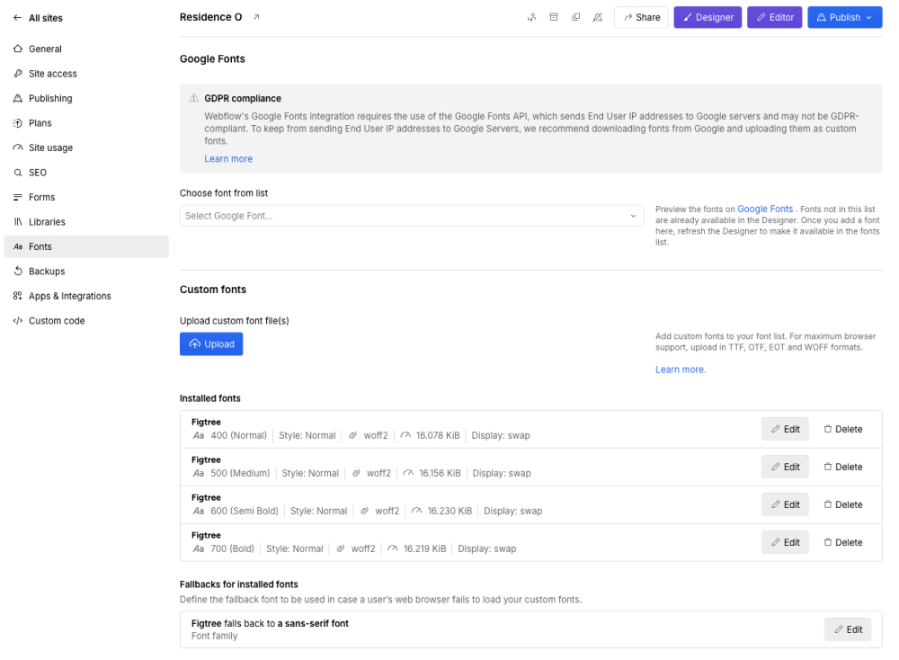 Upload Custom Font - Residence O - A Scaleable Real Estate Webflow Template