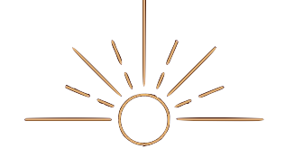 Simple graphic of a sun with rays extending outward on a black background.
