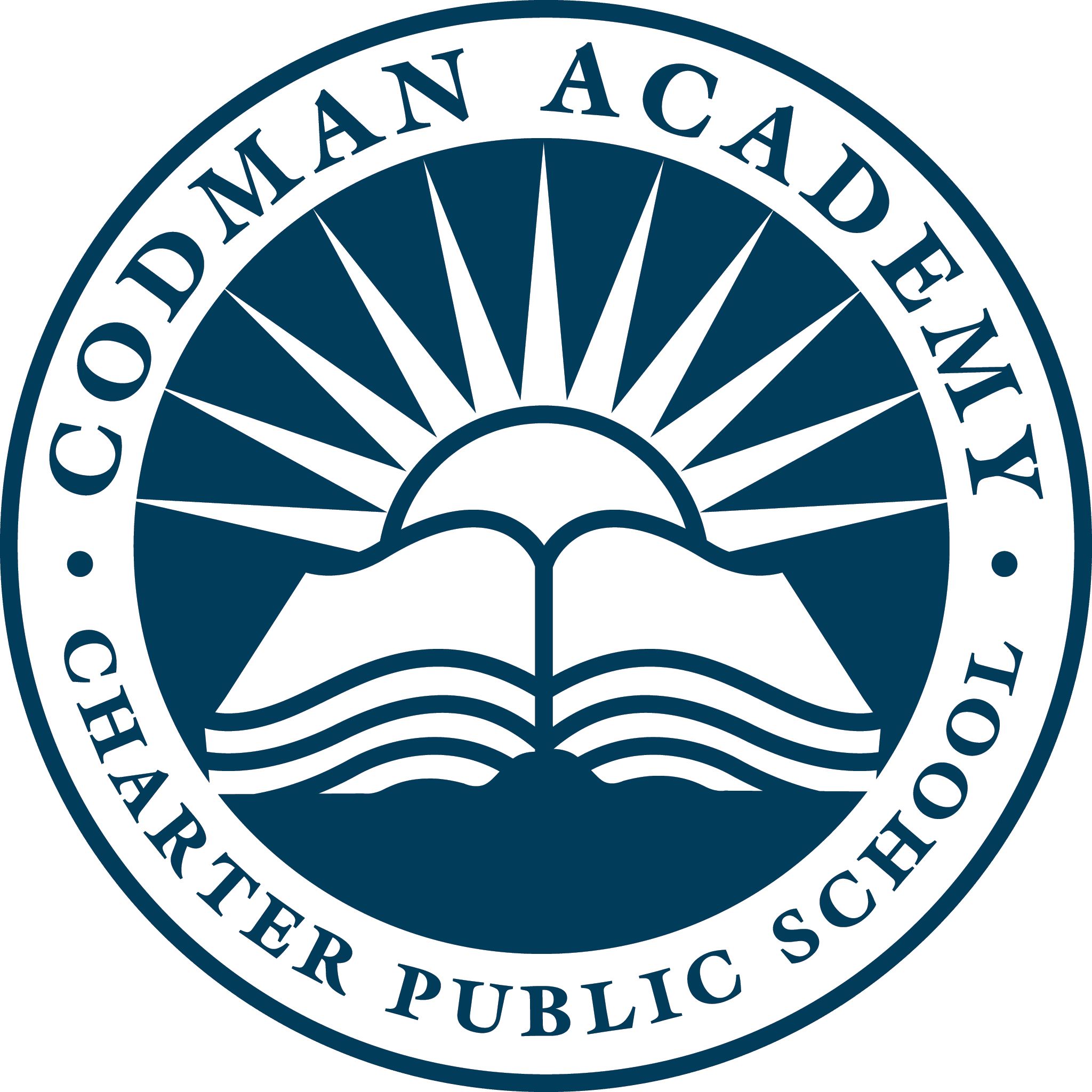 Codman Academy Charter Public School logo featuring a sun rising over an open book.