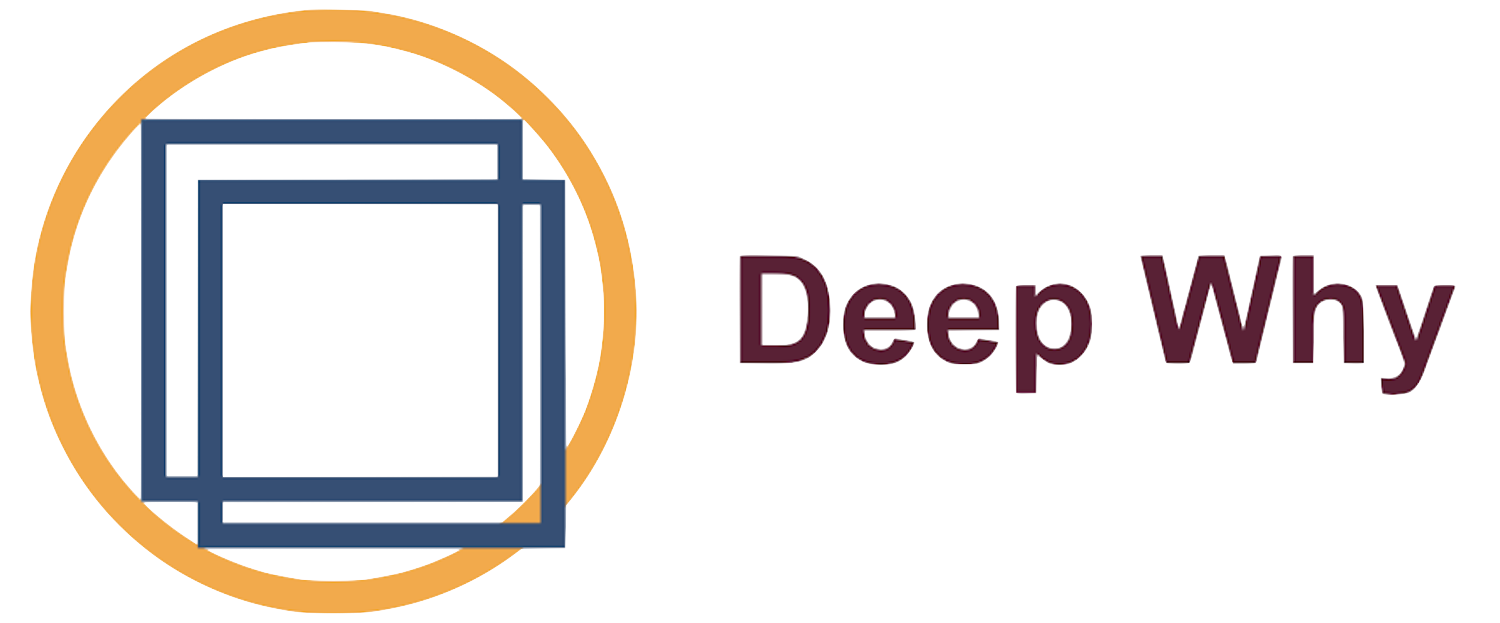 Logo with two overlapping blue squares inside an orange circle next to the text Deep Why.