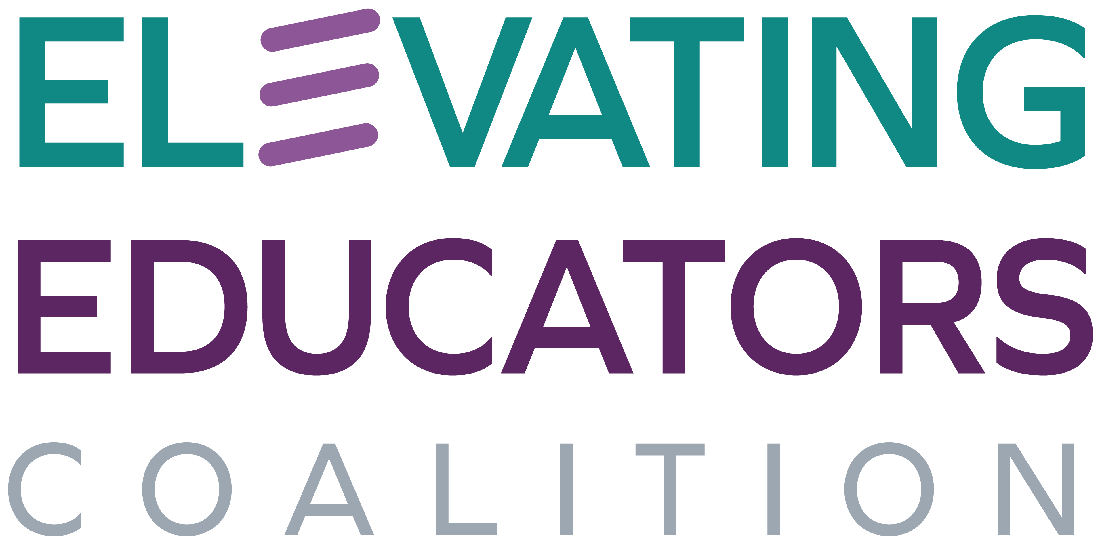 Text logo reading Elevating Educators Coalition with stylized letter E in Elevating.