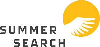 Summer Search logo with stylized sun and hand graphic to the right of text.